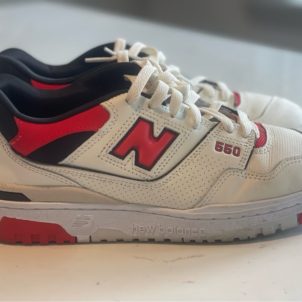New Balance 550 Sea Salt with True Red and Black Sneakers (M8/W9.5)